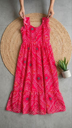 Classic Bandhani Printed Chiffon Maxi Dress