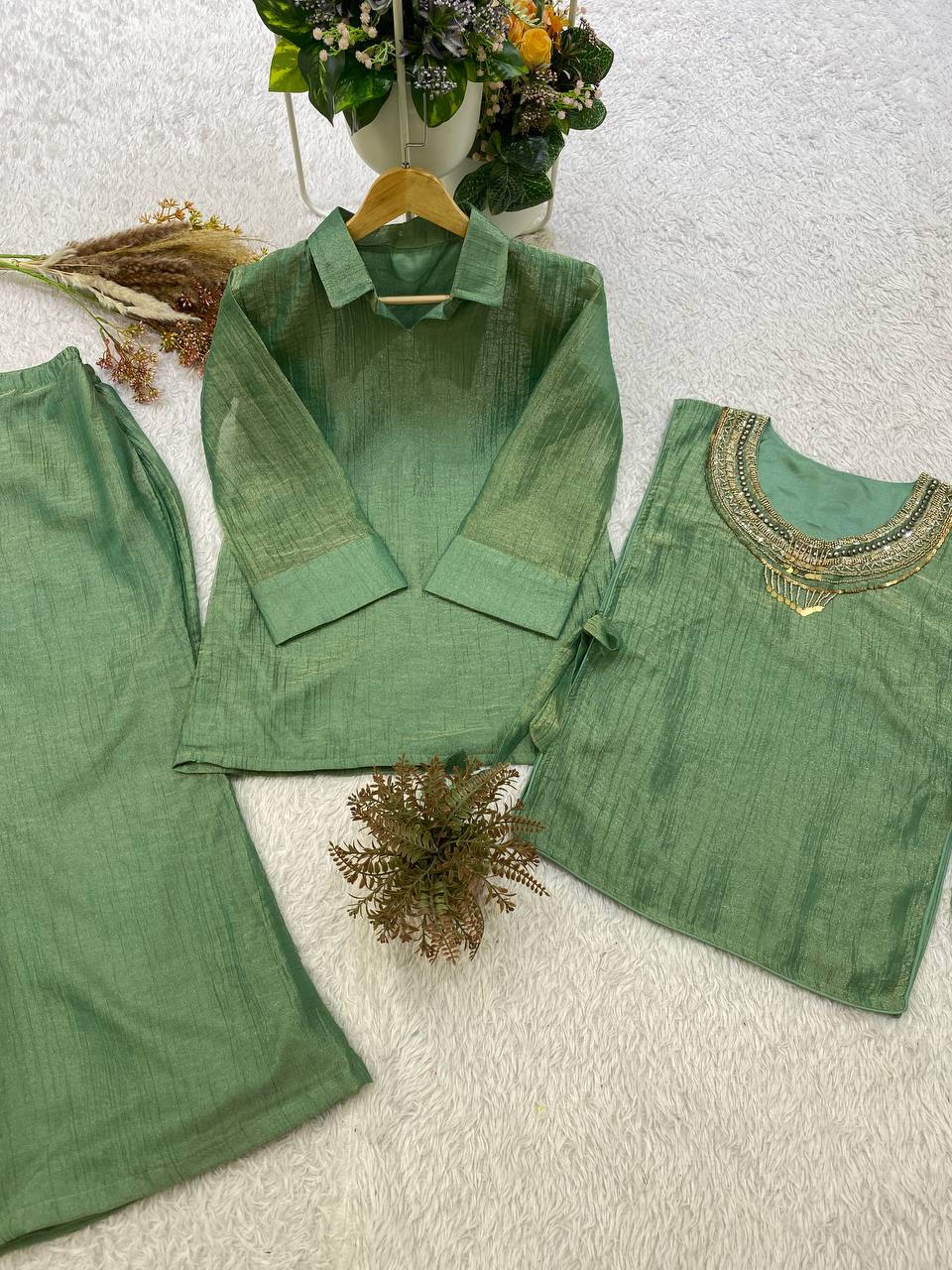 Ethnic Salsa Silk Handwork Designer Co-ord Set