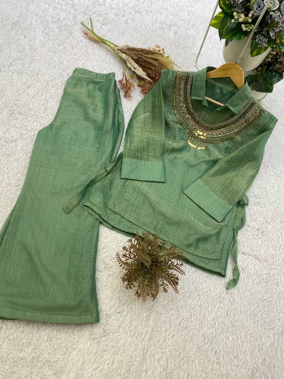 Ethnic Salsa Silk Handwork Designer Co-ord Set