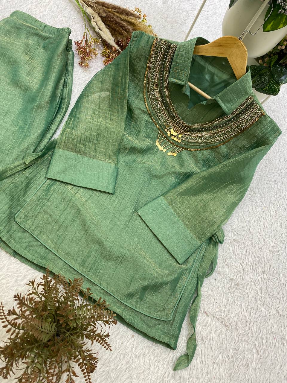 Ethnic Salsa Silk Handwork Designer Co-ord Set