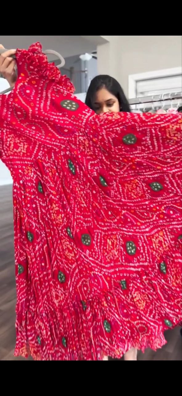 Classic Bandhani Printed Chiffon Maxi Dress
