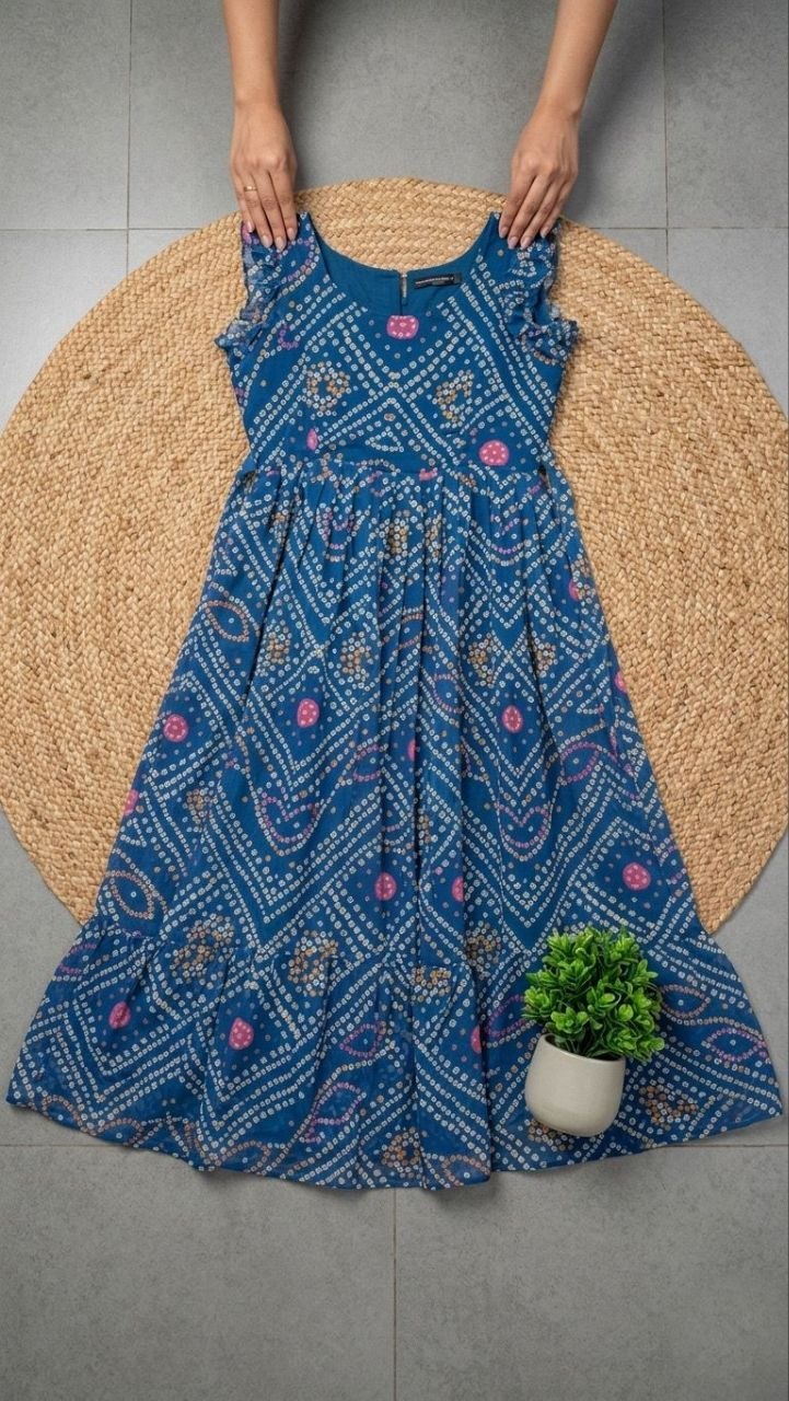 Classic Bandhani Printed Chiffon Maxi Dress