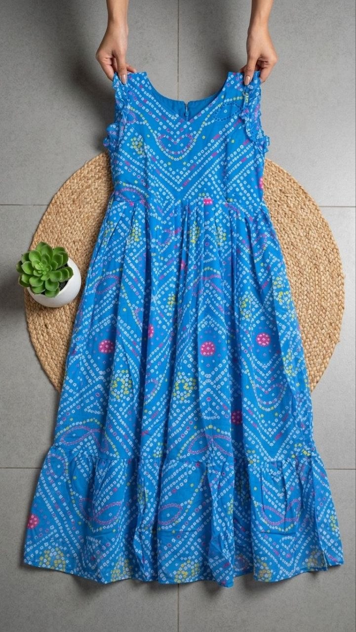 Classic Bandhani Printed Chiffon Maxi Dress