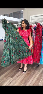 Classic Bandhani Printed Chiffon Maxi Dress