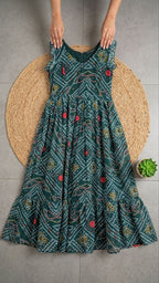 Classic Bandhani Printed Chiffon Maxi Dress