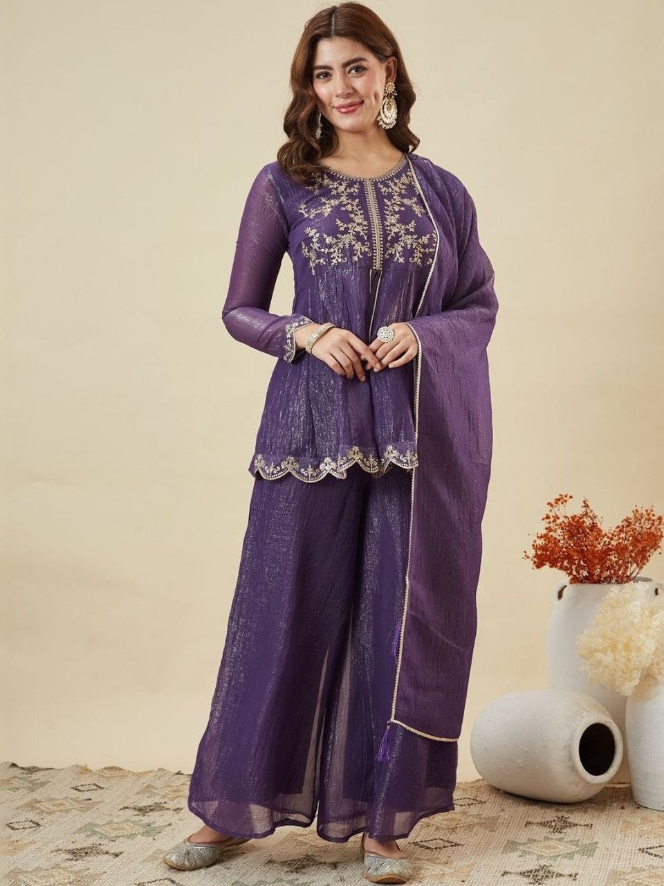 Party Wear Silk Embriodery Palazzo Set