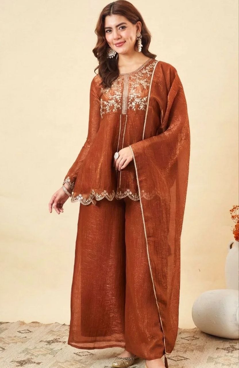 Party Wear Silk Embriodery Palazzo Set