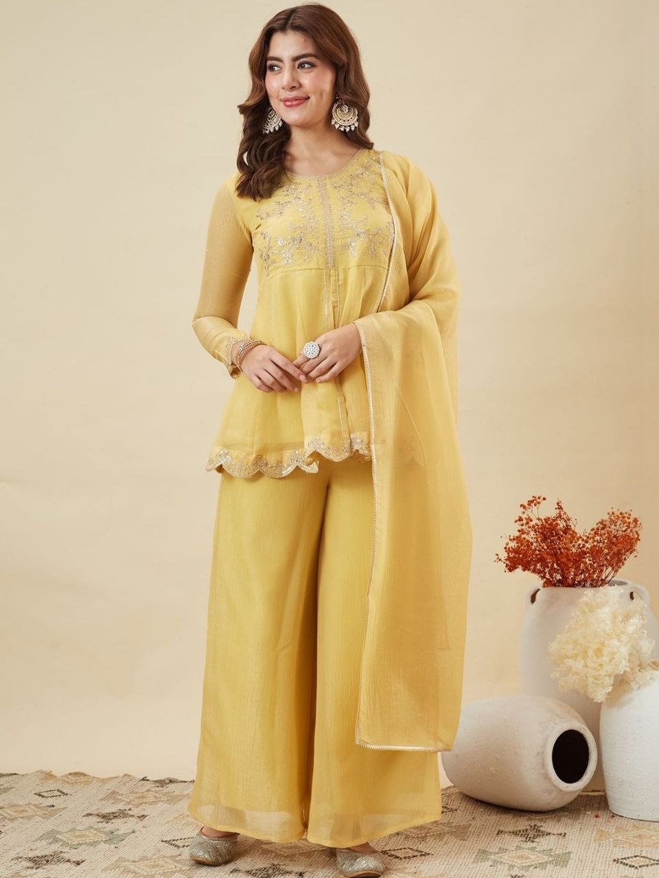 Party Wear Silk Embriodery Palazzo Set