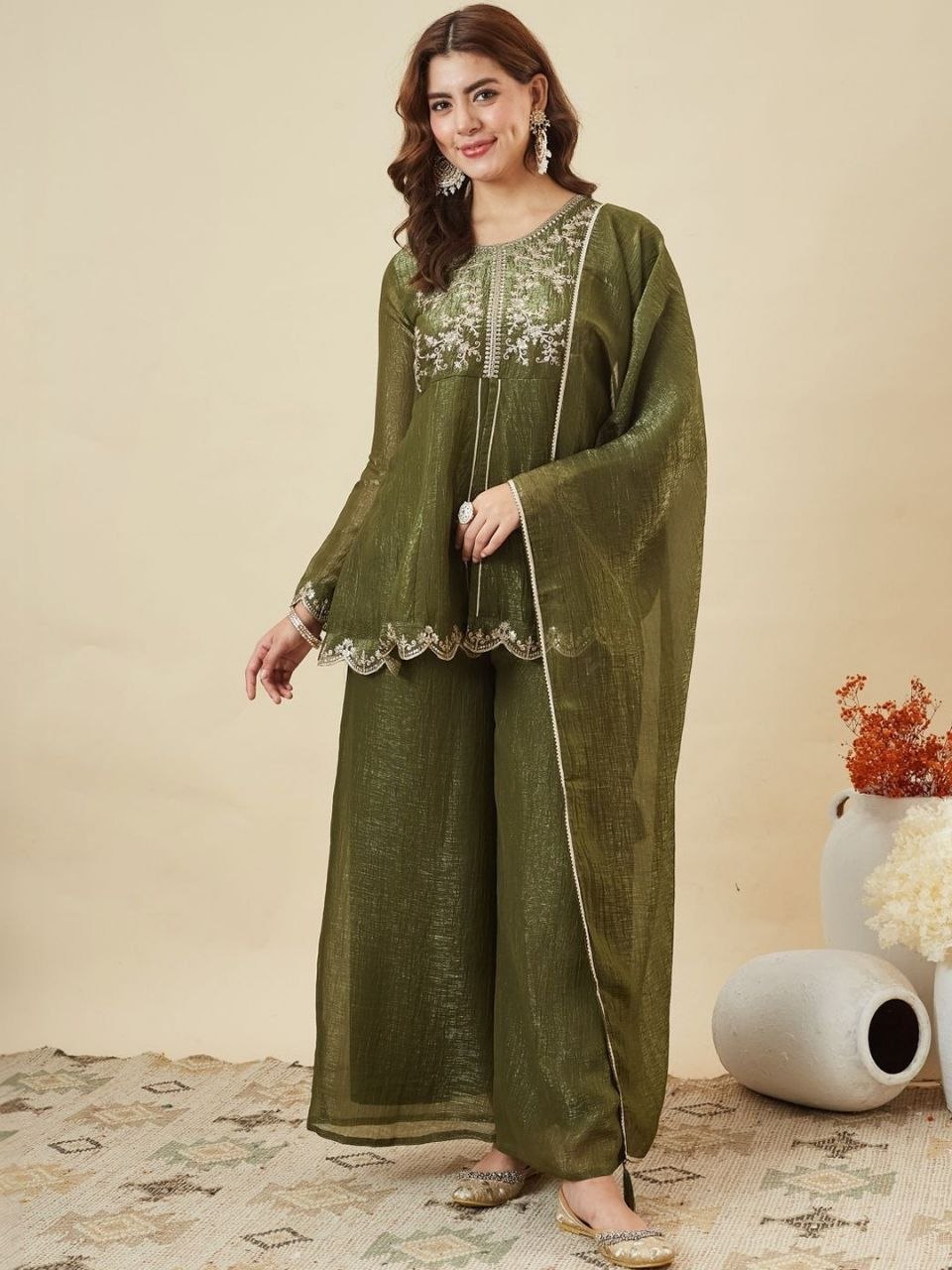 Party Wear Silk Embriodery Palazzo Set
