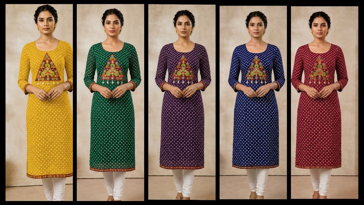 Bandhani Print Geogrette Kurti for Navratri in Plus SIze
