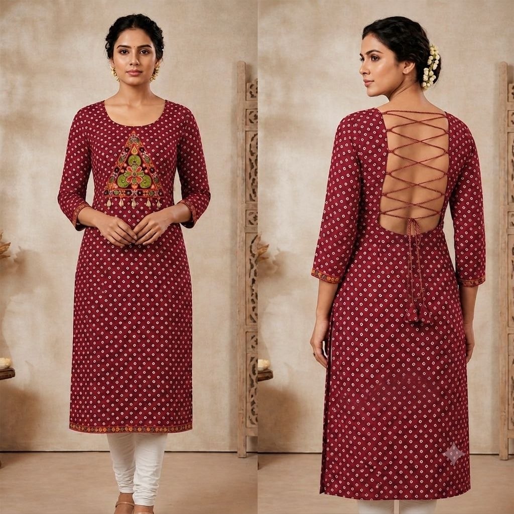Bandhani Print Geogrette Kurti for Navratri in Plus SIze