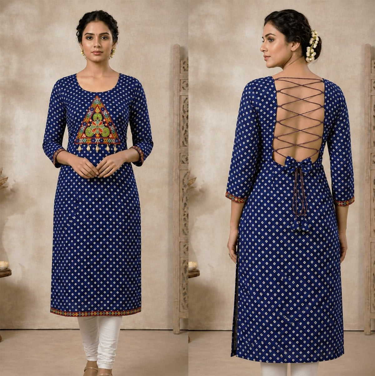 Bandhani Print Geogrette Kurti for Navratri in Plus SIze