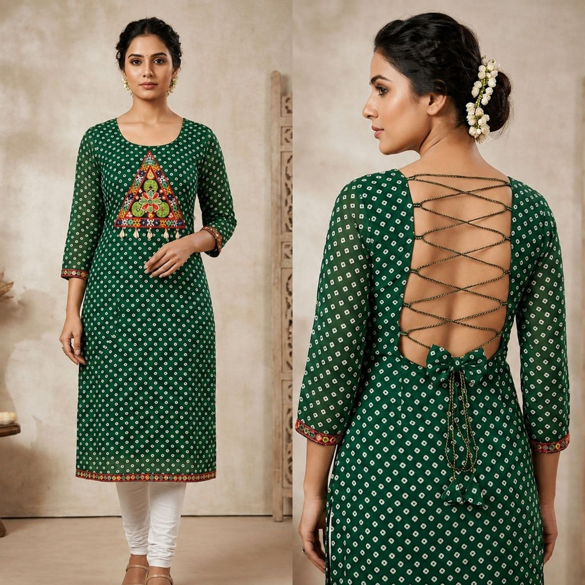 Bandhani Print Geogrette Kurti for Navratri in Plus SIze