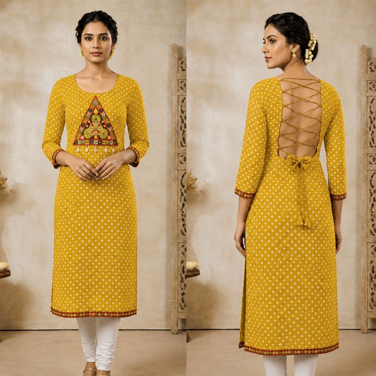 Bandhani Print Geogrette Kurti for Navratri in Plus SIze