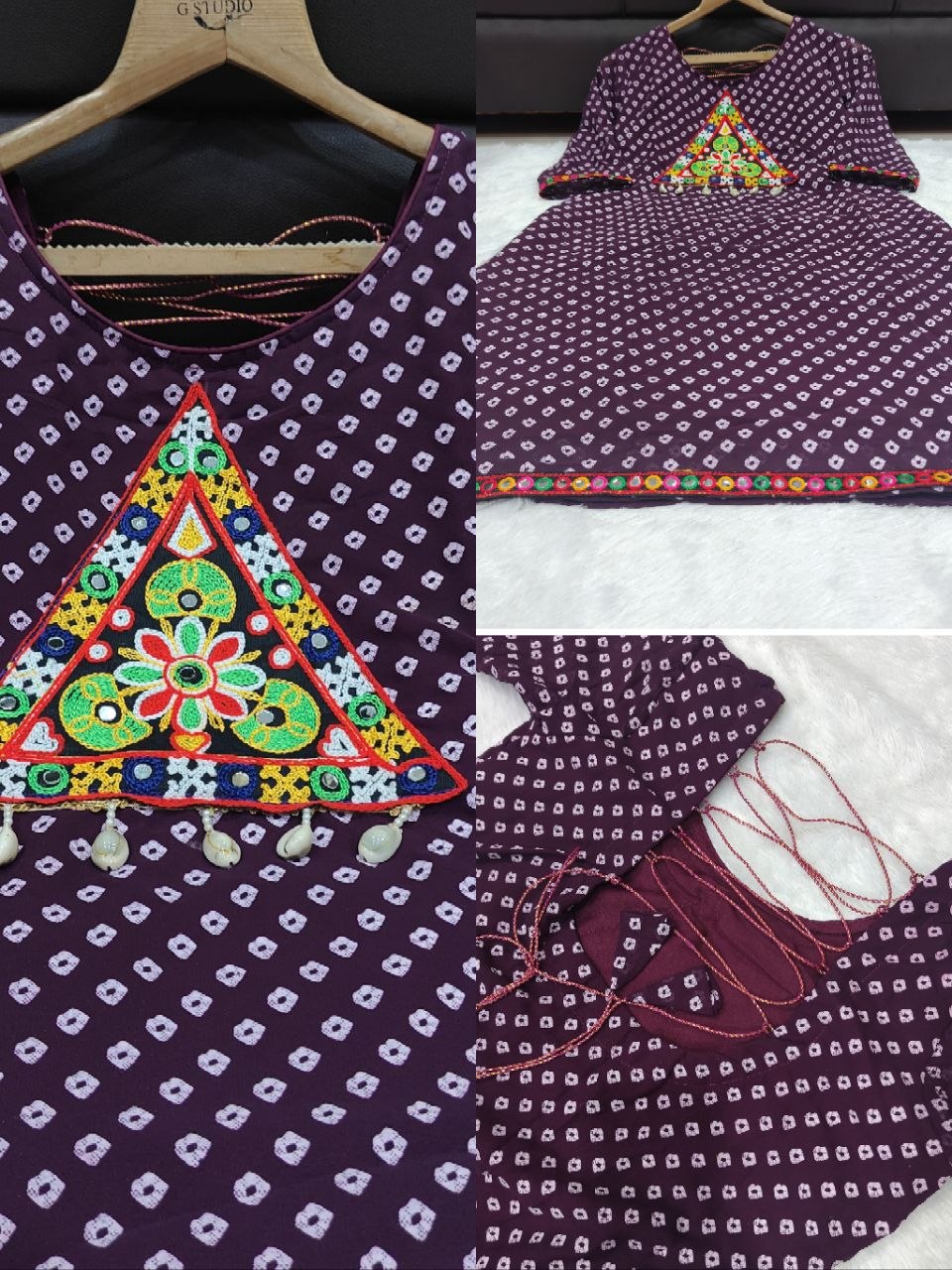 Bandhani Print Geogrette Kurti for Navratri in Plus SIze