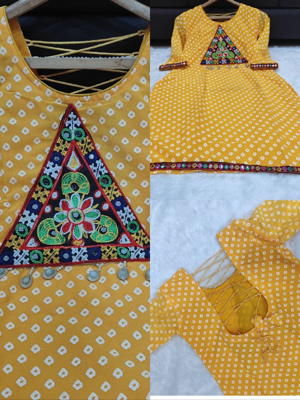 Bandhani Print Geogrette Kurti for Navratri in Plus SIze