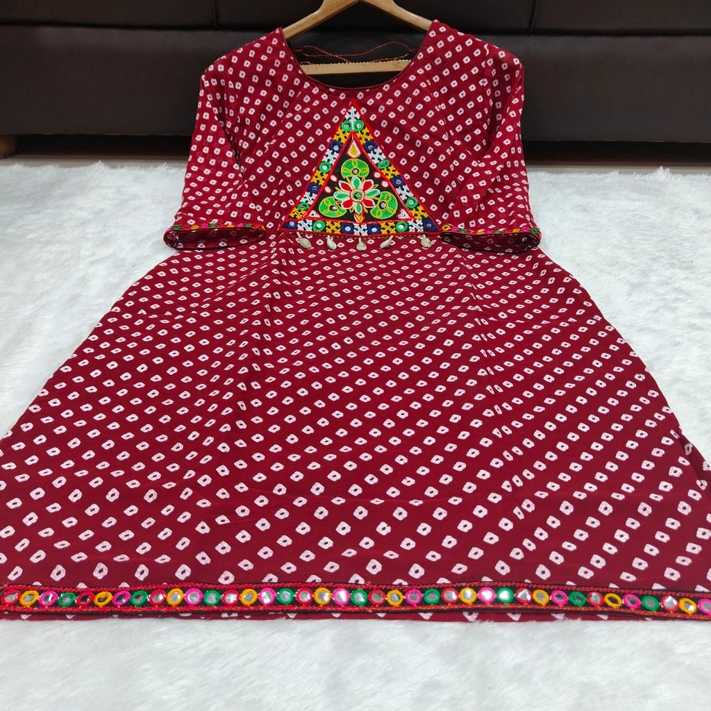 Bandhani Print Geogrette Kurti for Navratri in Plus SIze