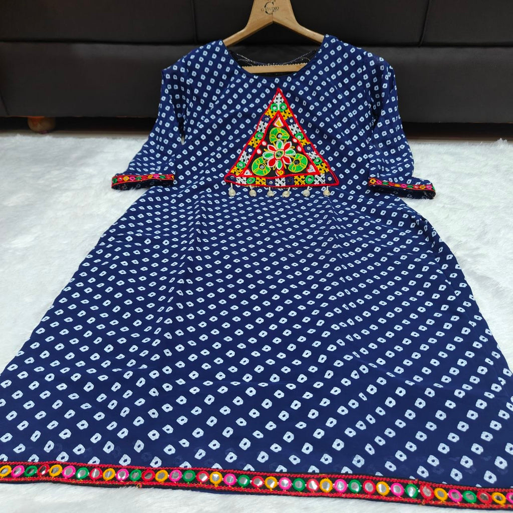 Bandhani Print Geogrette Kurti for Navratri in Plus SIze