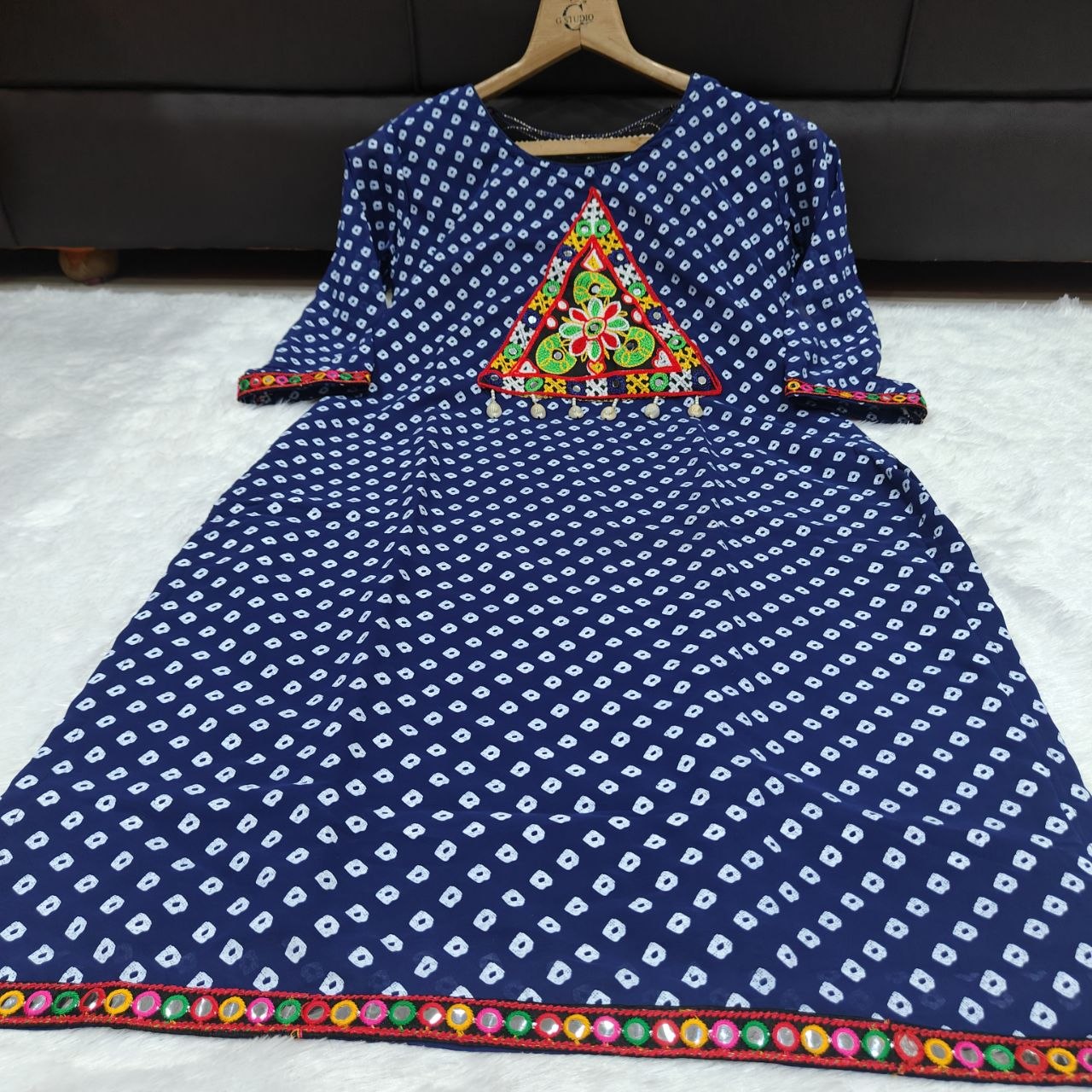 Bandhani Print Geogrette Kurti for Navratri in Plus SIze