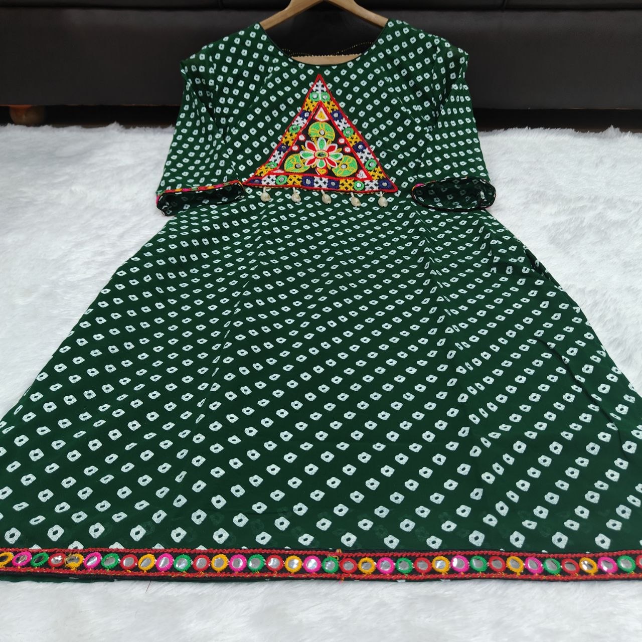 Bandhani Print Geogrette Kurti for Navratri in Plus SIze