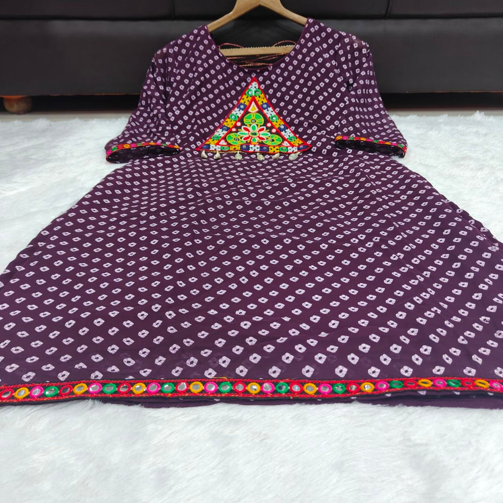 Bandhani Print Geogrette Kurti for Navratri in Plus SIze
