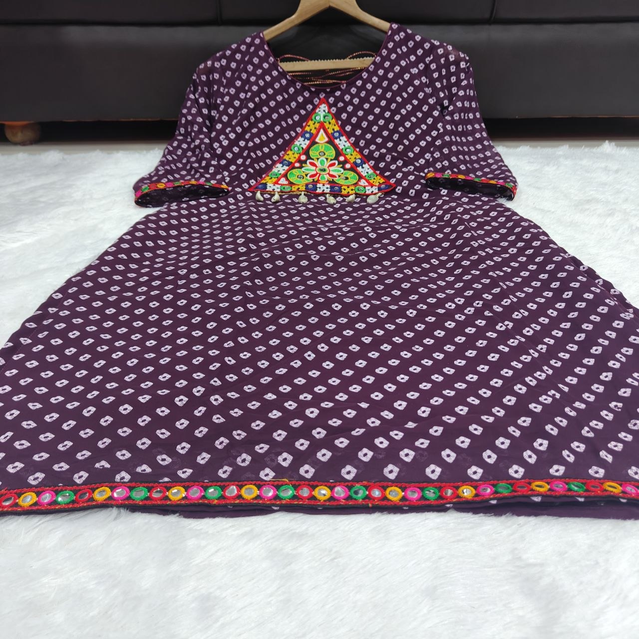 Bandhani Print Geogrette Kurti for Navratri in Plus SIze