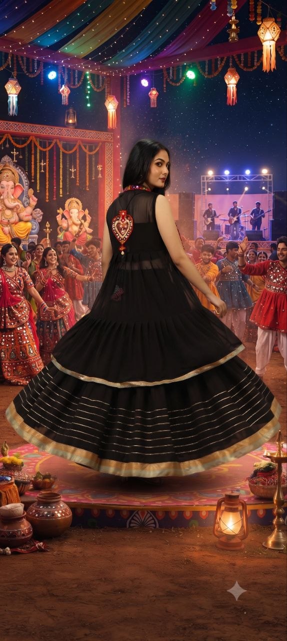 Navratri Special Black Cotton Lehenga Set with Jacket