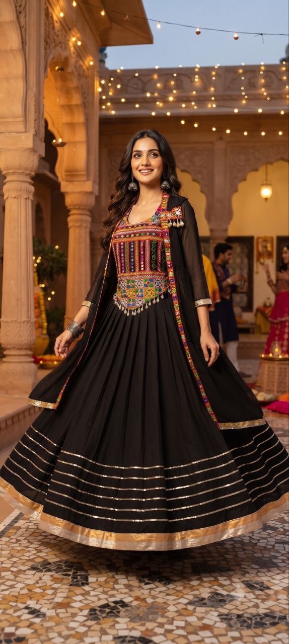 Navratri Special Black Cotton Lehenga Set with Jacket
