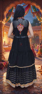 Navratri Special Black Cotton Lehenga Set with Jacket