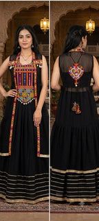 Navratri Special Black Cotton Lehenga Set with Jacket