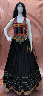 Navratri Special Black Cotton Lehenga Set with Jacket