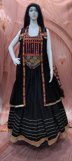 Navratri Special Black Cotton Lehenga Set with Jacket