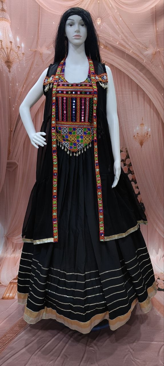 Navratri Special Black Cotton Lehenga Set with Jacket