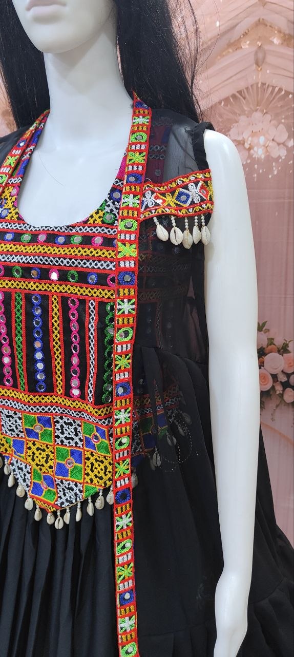 Navratri Special Black Cotton Lehenga Set with Jacket