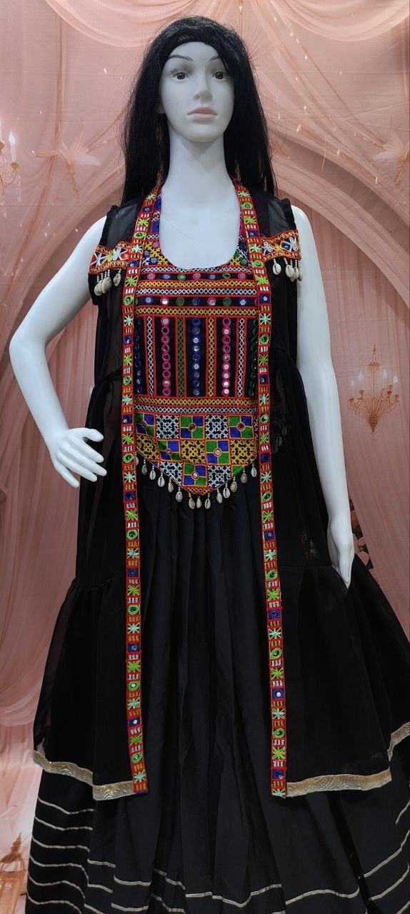 Navratri Special Black Cotton Lehenga Set with Jacket