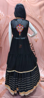 Navratri Special Black Cotton Lehenga Set with Jacket