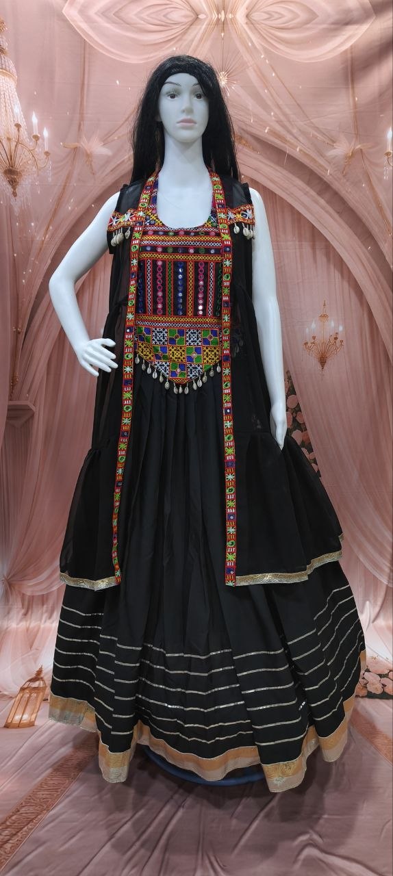 Navratri Special Black Cotton Lehenga Set with Jacket