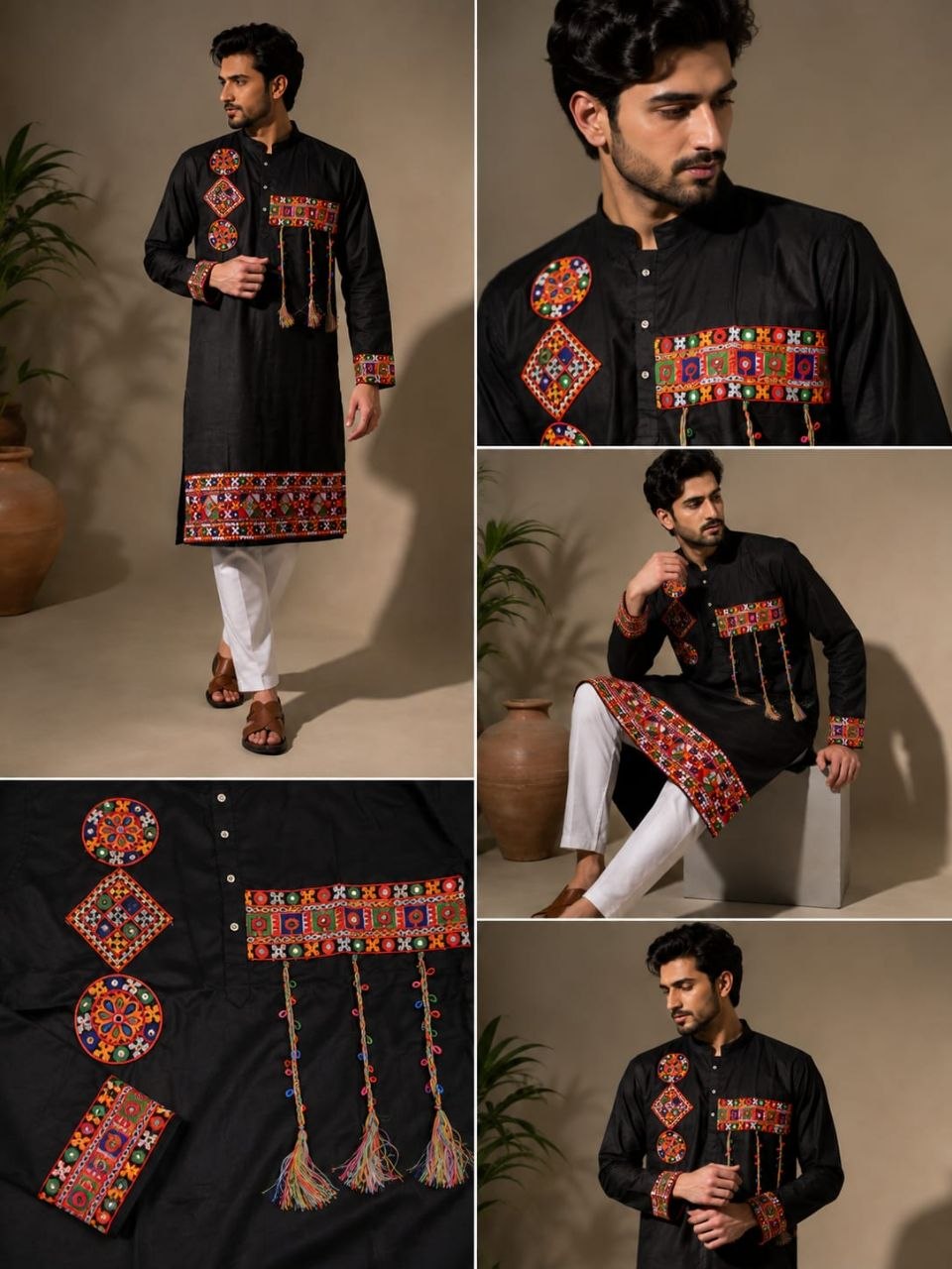 Cotton Gamthi Work Men's Kurta Pyjama Navratri Special Set
