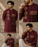 Cotton Gamthi Work Men's Kurta Pyjama Navratri Special Set