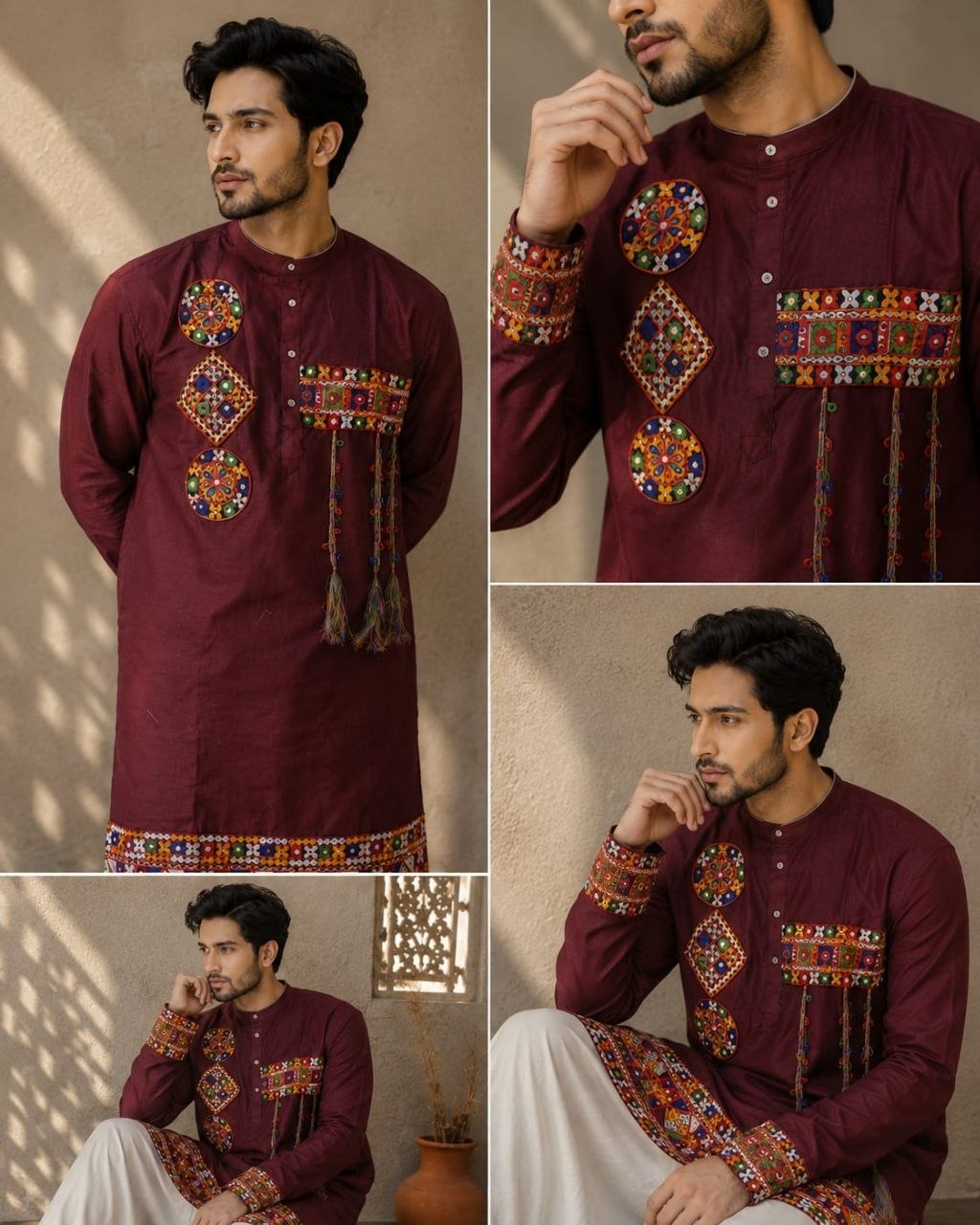 Cotton Gamthi Work Men's Kurta Pyjama Navratri Special Set