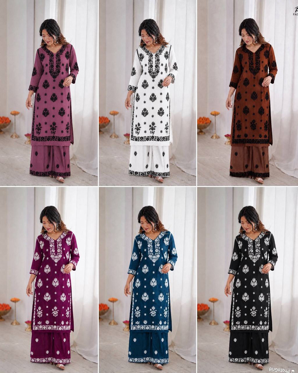 Rayon Chikankari Kurti Palazzo Suit Set