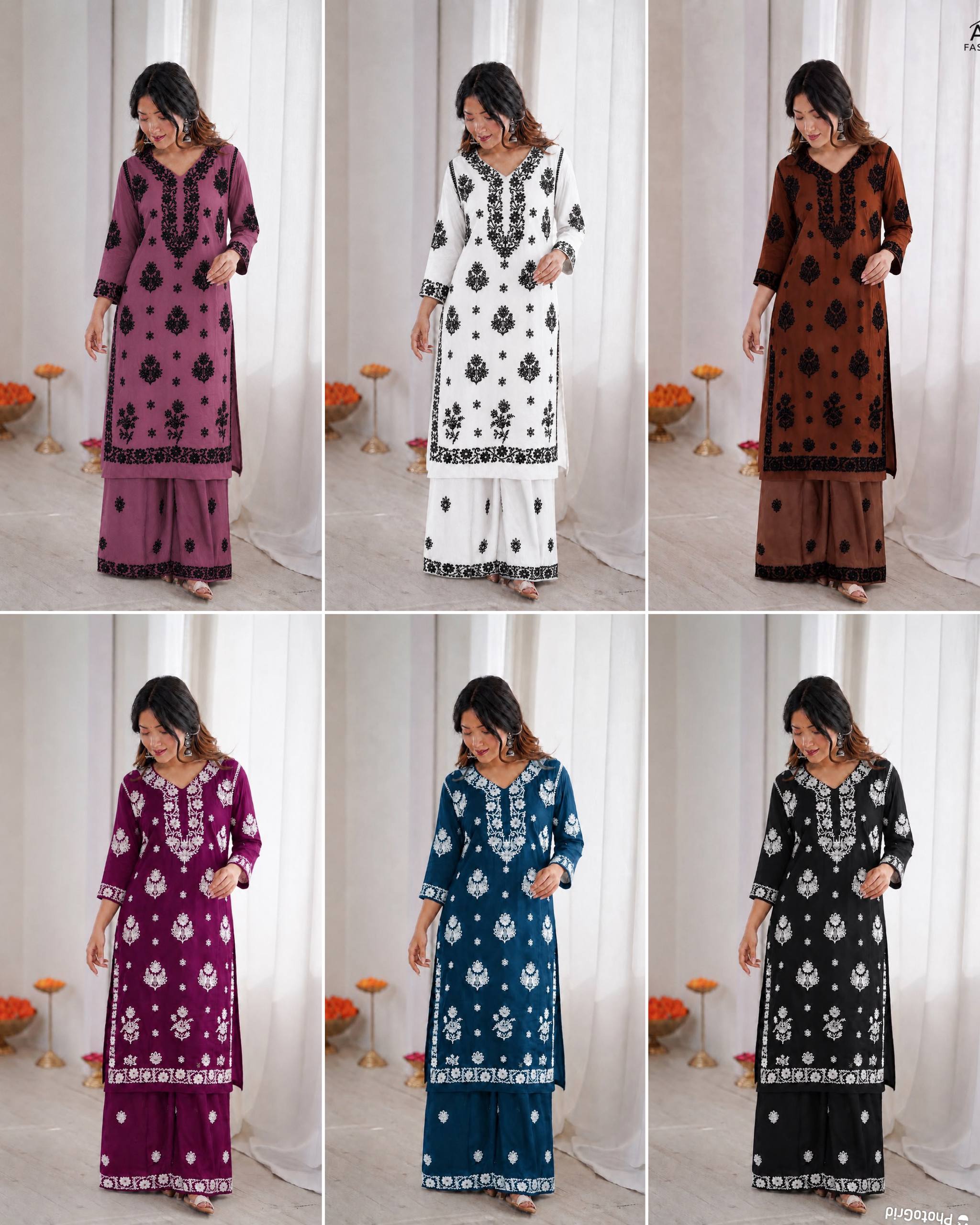 Rayon Chikankari Kurti Palazzo Suit Set