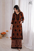 Rayon Chikankari Kurti Palazzo Suit Set