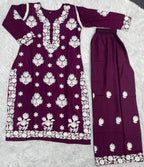 Rayon Chikankari Kurti Palazzo Suit Set