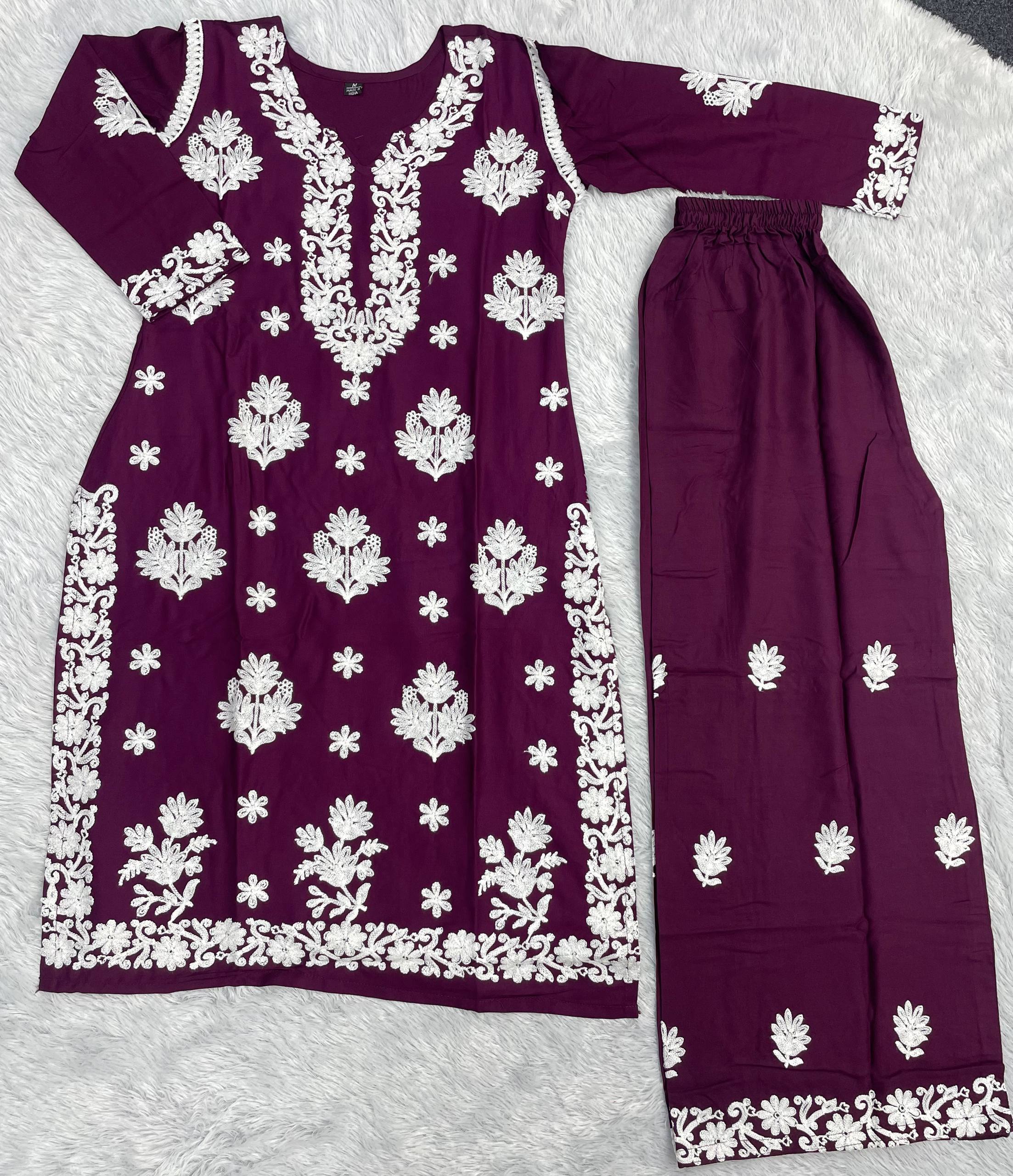 Rayon Chikankari Kurti Palazzo Suit Set