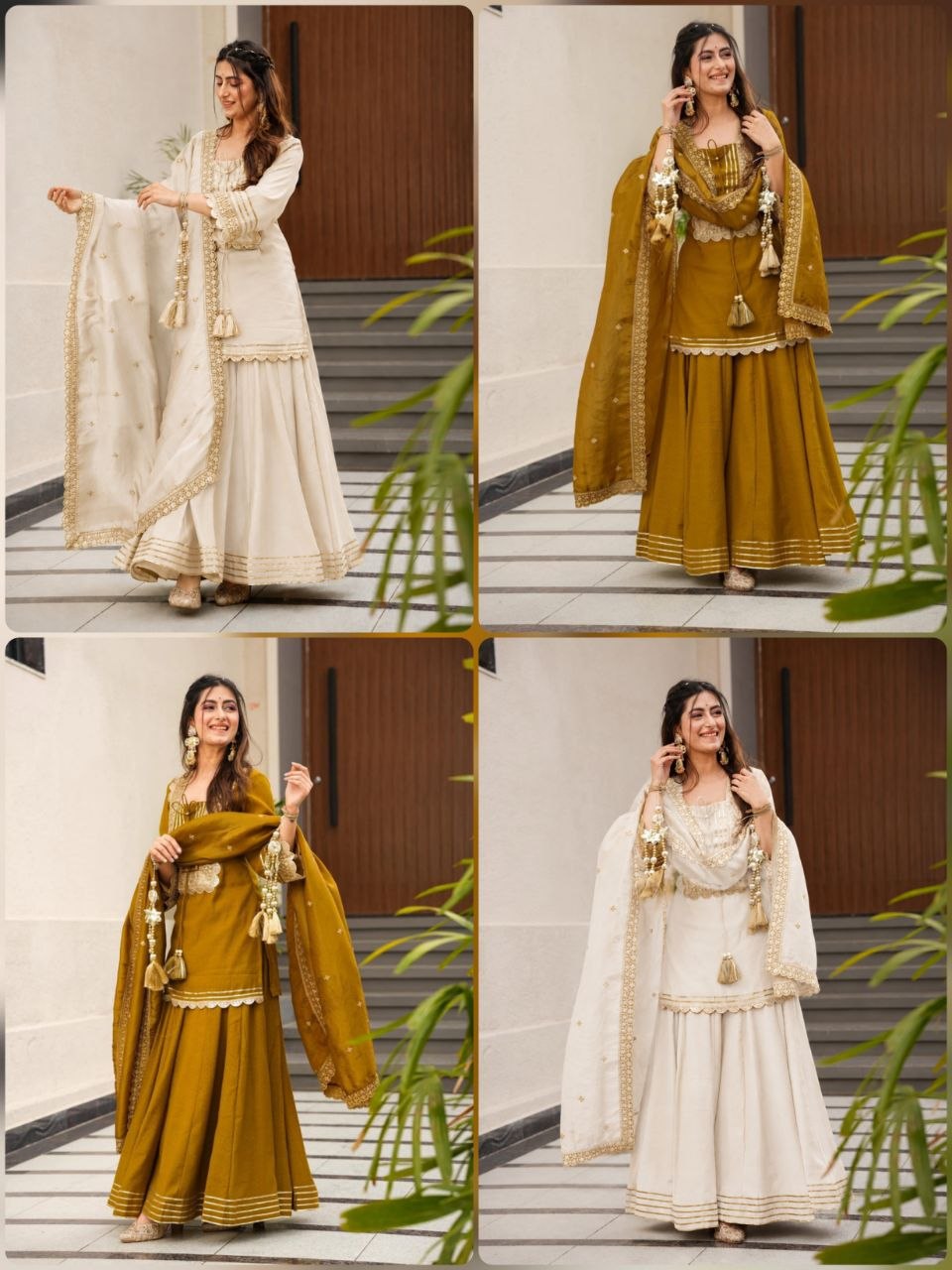Mustard Chinon Silk Party Wear Palazzo Set Suit