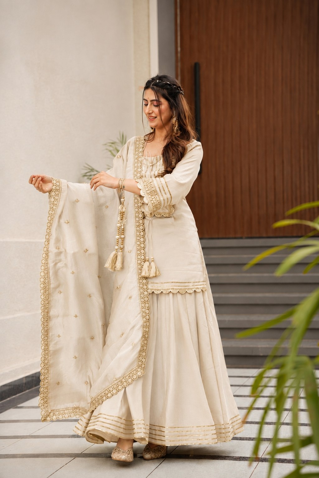 Mustard Chinon Silk Party Wear Palazzo Set Suit